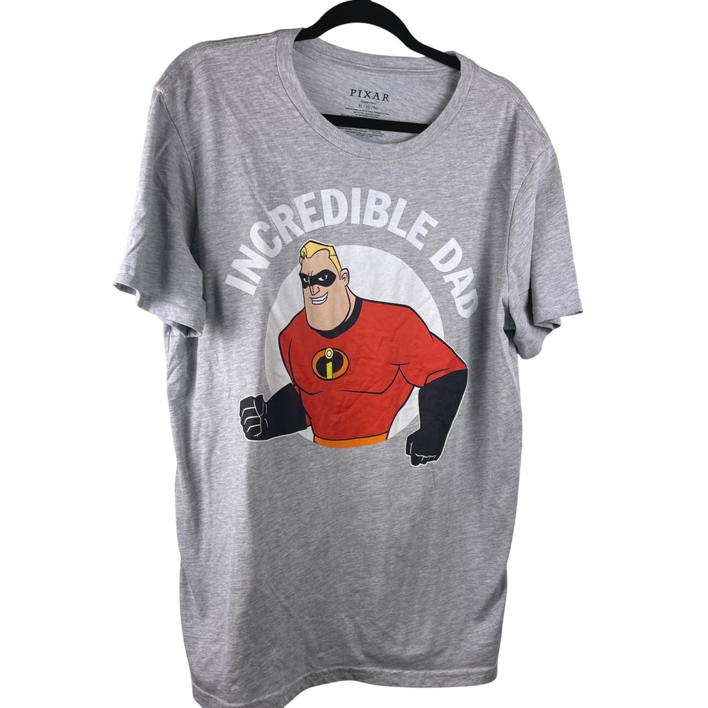 Mens‎ Pixar The Incredibles Incredible Dad Graphic T Shirt XL Gray Cotton Blend